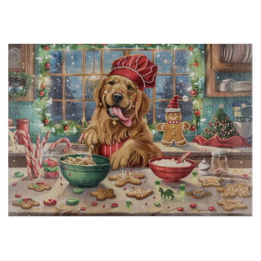 Golden Retriever Holiday Baking: Feestelijke Kerst Snijplank (Voorkant)