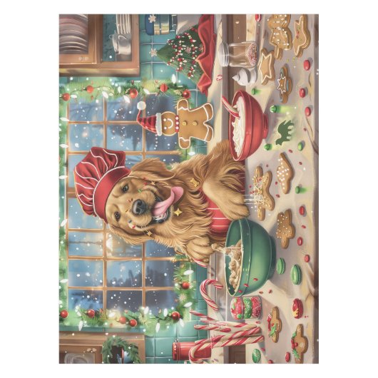 Golden Retriever Holiday Baking: Feestelijke Kerst Tafelkleed (Voorkant)