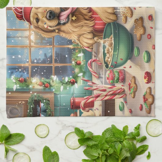 Golden Retriever Holiday Baking: Feestelijke Kerst Theedoek (Gevouwen)