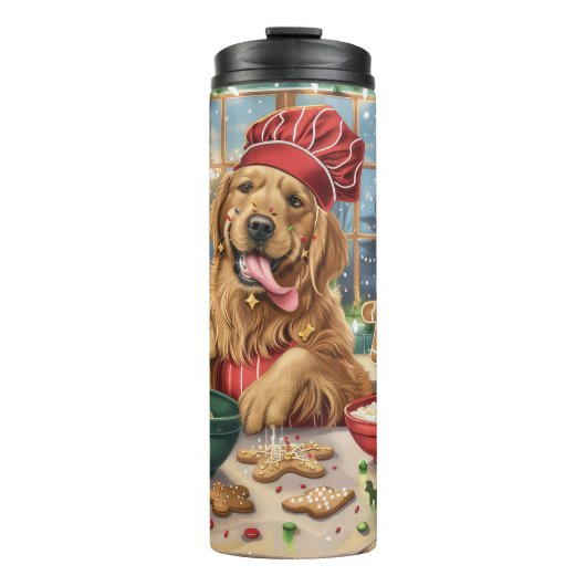 Golden Retriever Holiday Baking: Feestelijke Kerst Thermosbeker (Voorkant)
