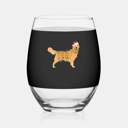 Golden Retriever Holiday Christmas Light Essential Wijnglas Zonder Voet (Voorkant)