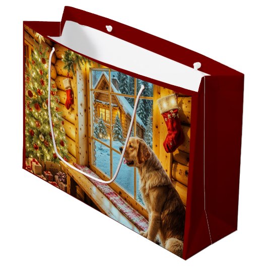 Golden Retriever Holiday Groot Cadeauzakje (Voorkant Gekanteld)