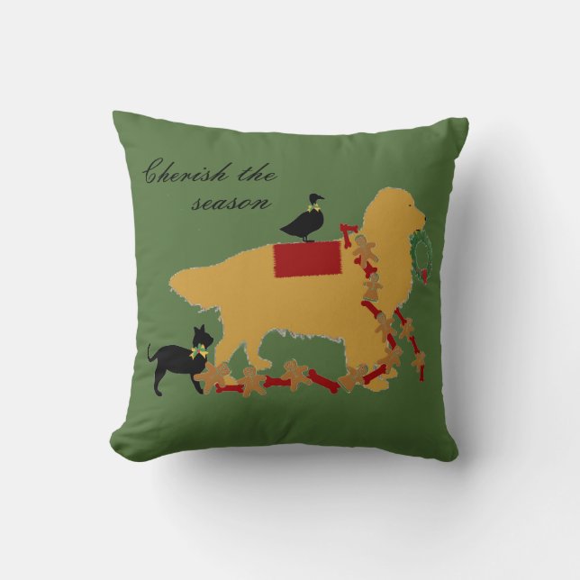 Golden Retriever Holiday Pillow Kussen (Voorkant)