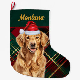 Golden Retriever Holiday Plaid en Honden Naam Grote Kerstsok