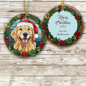 Golden Retriever Holly Berry krans Keramisch Ornament