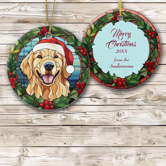 Golden Retriever Holly Berry krans Keramisch Ornament