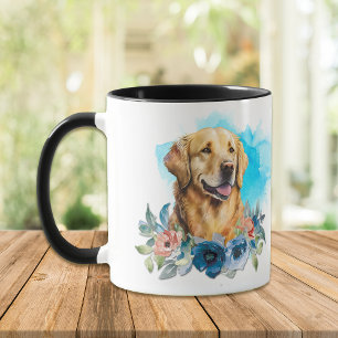 Golden Retriever Hond Blauw Bloemen Boeket Mok