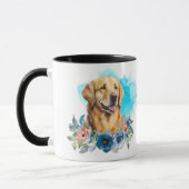 Golden Retriever Hond Blauw Bloemen Boeket Mok (Links)