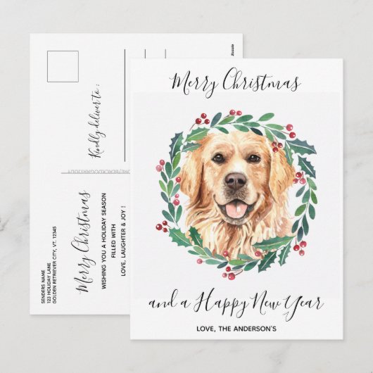 Golden Retriever Hond Elegant Vrolijk Kerstfeest Feestdagenkaart (Voorkant / Achterkant)