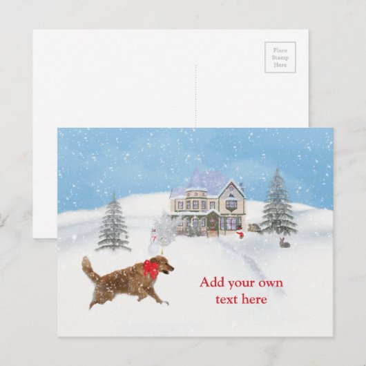 Golden Retriever Hond en Kerstsneeuw Feestdagenkaart (Voorkant / Achterkant)