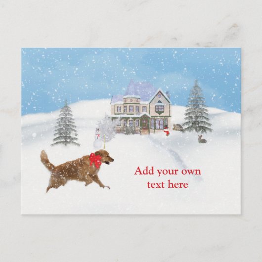 Golden Retriever Hond en Kerstsneeuw Feestdagenkaart (Voorkant)