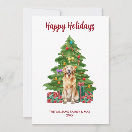 Golden Retriever Hond Familie Kerstmis Feestdagenkaart (Voorkant)