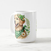GOLDEN RETRIEVER HOND GEKLEED VOOR ST PATRICKS DAY KOFFIEMOK (Voorkant links)