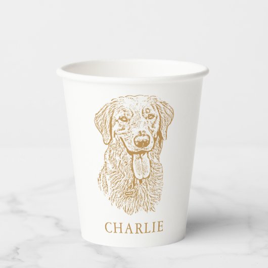 Golden Retriever Hond Gepersonaliseerde Hand Drawi Papieren Bekers (Voorkant)