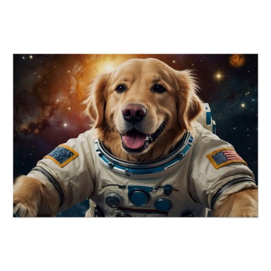 Golden Retriever Hond in de ruimte Perfect Poster (Voorkant)