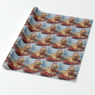 Golden Retriever Hond in Sledge Sneeuwkerst Cadeaupapier