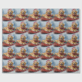 Golden Retriever Hond in Sledge Sneeuwkerst Cadeaupapier (Vlak)