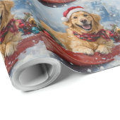 Golden Retriever Hond in Sledge Sneeuwkerst Cadeaupapier (Rol Hoek)