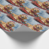Golden Retriever Hond in Sledge Sneeuwkerst Cadeaupapier (Hoek)