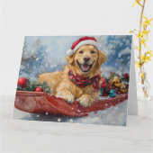 Golden Retriever Hond in Sledge Sneeuwkerst Kaart (Gele Bloem)