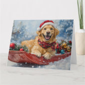 Golden Retriever Hond in Sledge Sneeuwkerst Kaart (Voorkant)