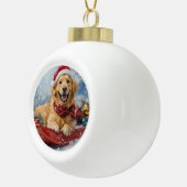 Golden Retriever Hond in Sledge Sneeuwkerst Keramische Bal Ornament (Rechts)