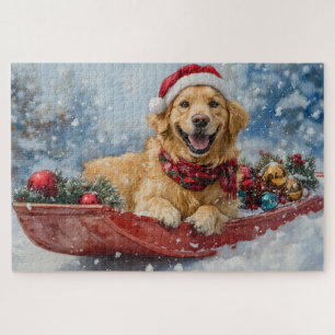 Golden Retriever Hond in Sledge Sneeuwkerst Legpuzzel