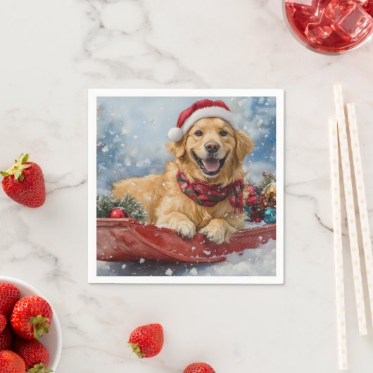 Golden Retriever Hond in Sledge Sneeuwkerst Servet (Insitu)
