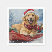 Golden Retriever Hond in Sledge Sneeuwkerst Servet (Voorkant)