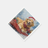 Golden Retriever Hond in Sledge Sneeuwkerst Servet (Hoek)