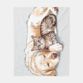 Golden Retriever Hond Kat Fleece Deken Liefde (Voorkant)