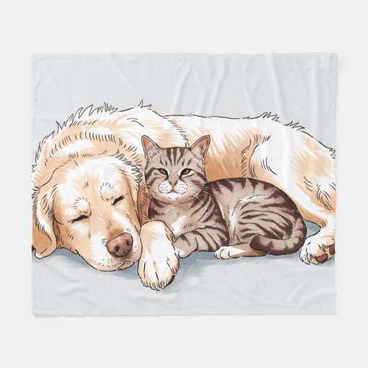 Golden Retriever Hond Kat Fleece Deken Liefde (Voorkant (Horizontaal))