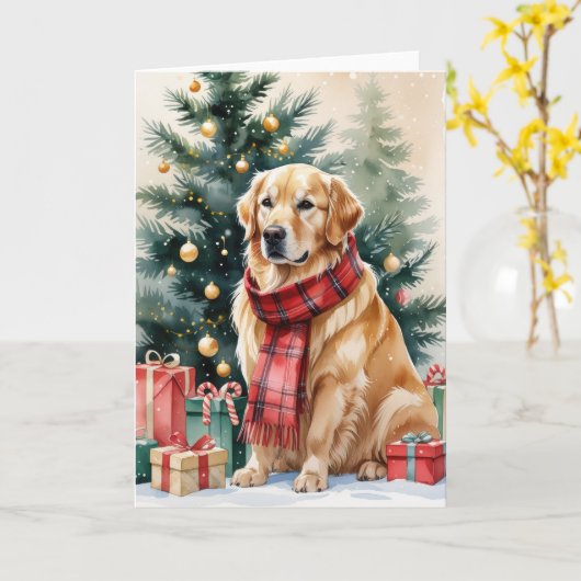 Golden Retriever Hond Kerstgroet Kaart (Gele Bloem)