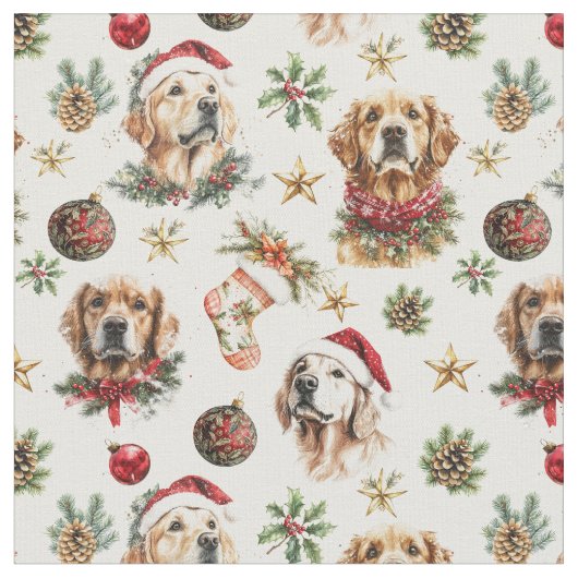 Golden Retriever Hond Kerstpatroon Stof (Close Up)