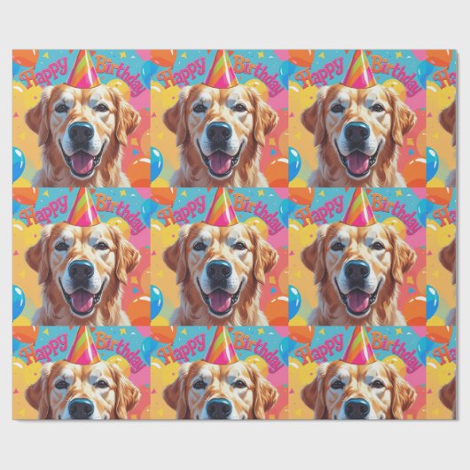 Golden Retriever hond kleurrijk Cadeaupapier (Vlak)