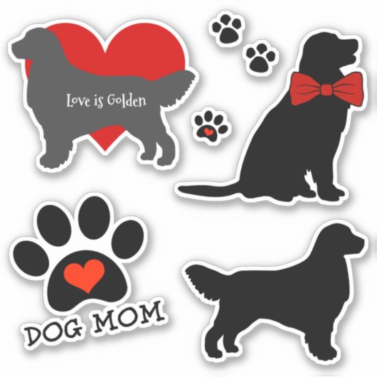 Golden Retriever Hond Mam Silhouette Groep Sticker (Voorkant)