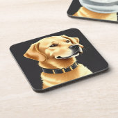 Golden Retriever hond met een leren halsband Bier Onderzetter (Linkerzijde)