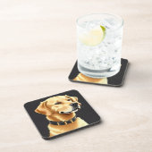 Golden Retriever hond met een leren halsband Bier Onderzetter (Rechterzijde)