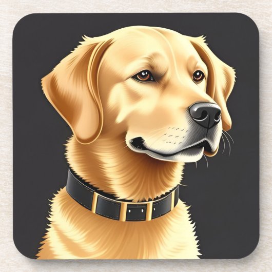 Golden Retriever hond met een leren halsband Bier Onderzetter (Voorkant)