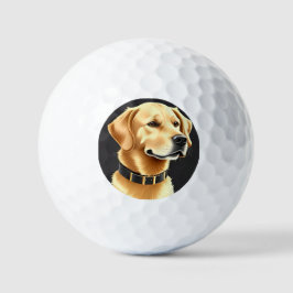 Golden Retriever hond met een leren halsband Golfballen