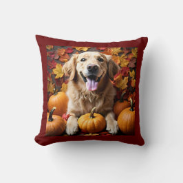 Golden Retriever Hond met Herfst Pompoenen & Blade Kussen