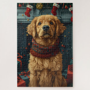 Golden Retriever Hond met Kerstcadeau open haard Legpuzzel