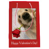Golden Retriever hond met rode roze Valentijnsdag Medium Cadeauzakje (Voorkant)