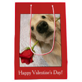 Golden Retriever hond met rode roze Valentijnsdag Medium Cadeauzakje (Achterkant)