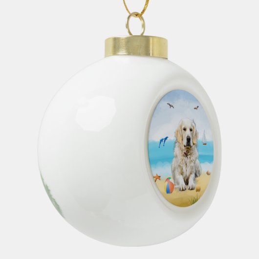 golden retriever Hond op het strand Keramische Bal Ornament (Links)