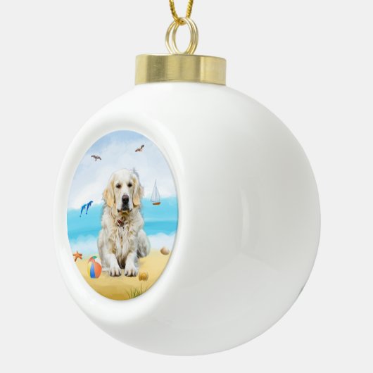 golden retriever Hond op het strand Keramische Bal Ornament (Rechts)