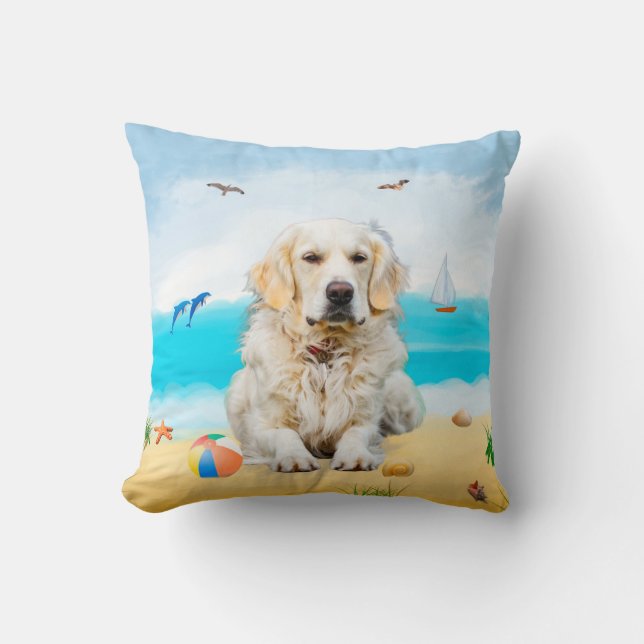 golden retriever Hond op het strand Kussen (Voorkant)