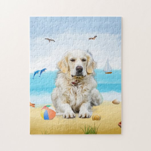 Golden Retriever hond op het strand Legpuzzel (Verticaal)
