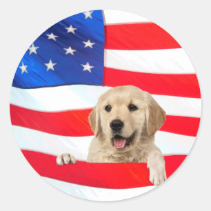 Golden Retriever hond op vlag Ronde Sticker