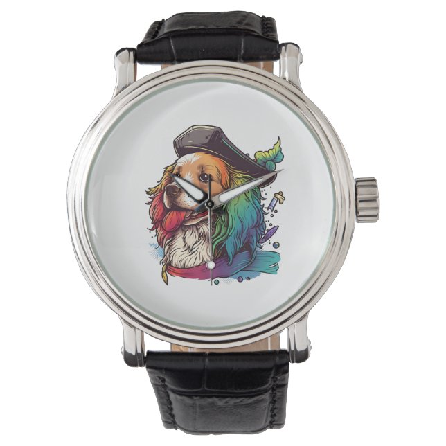 Golden Retriever Hond Pirate Horloge (Voorkant)